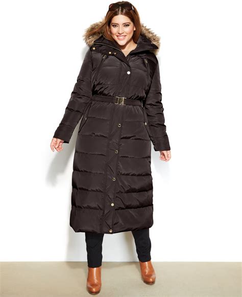 michael kors women's belted faux-fur-trim hooded maxi puffer coat|MICHAEL Michael Kors Women's Faux.